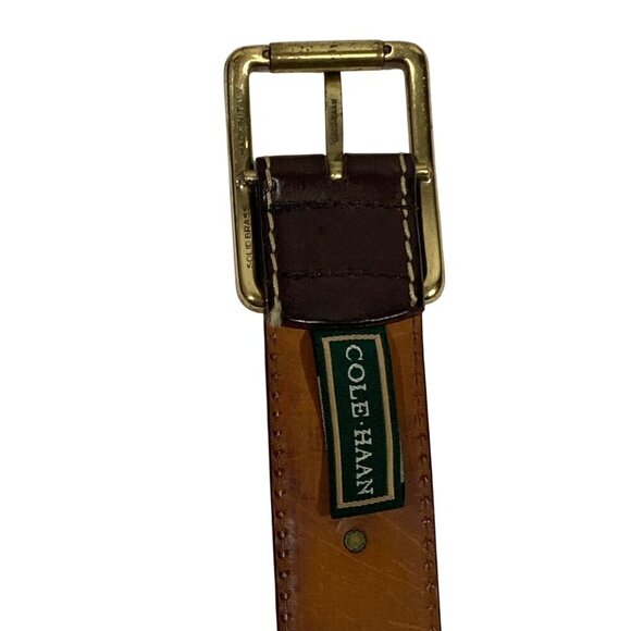 Cole Haan Mens Leather Belt Solid Brass Buckle Made In USA Brown Tan Size 32 - Picture 5 of 11